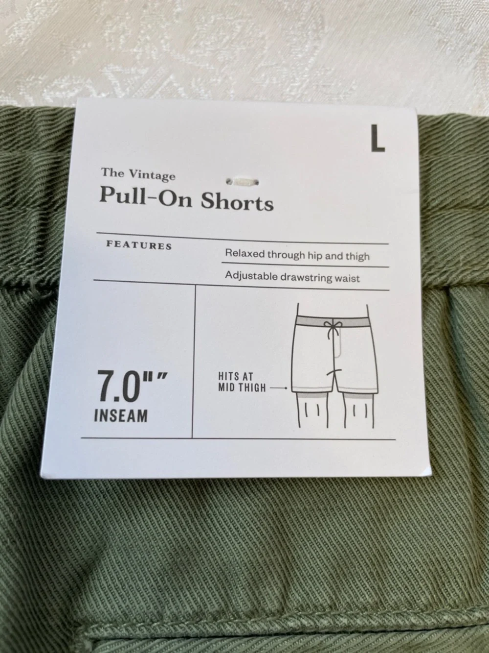 NWT Goodfellow & Co. Men's Olive Green Elastic-Waist Drawstring Shorts. Size L - Picture 3 of 7
